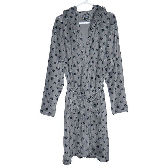 True Religion Men's Plush Robe Pockets Charcoal Monogram Christmas Gift Him NWT - Picture 1 of 11